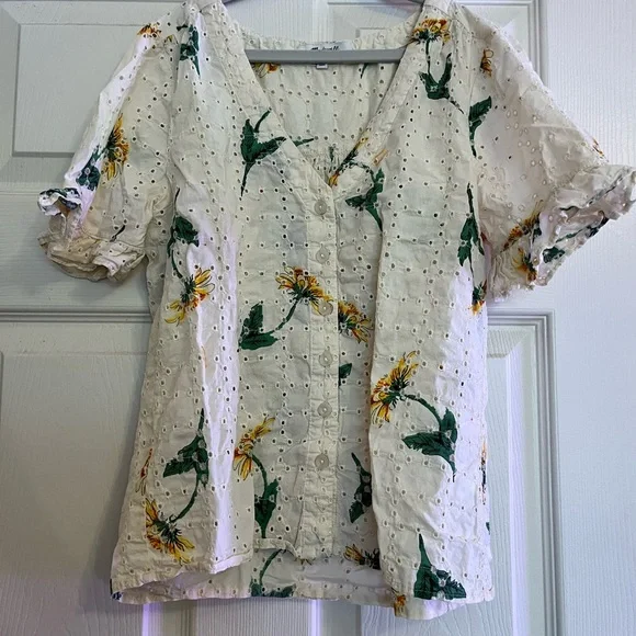 Madewell Cream Floral Eyelet Blouse - Picture 3 of 3